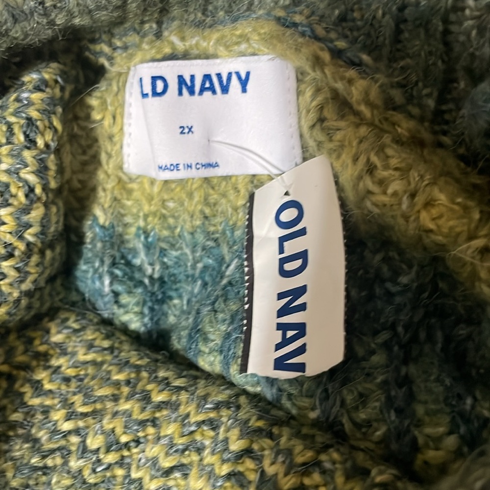 Old Navy Striped Turtleneck Sweater - Blue, Yellow, Gray - Picture 4 of 5